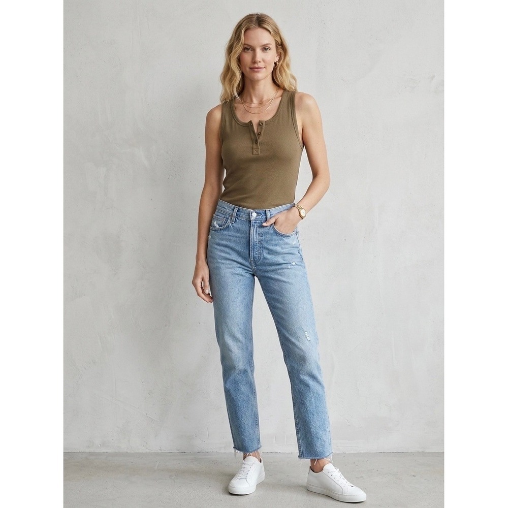 Vince Ribbed Henley Tank Top Olive Brown Modal Blend Sleeveless V646583456 Large